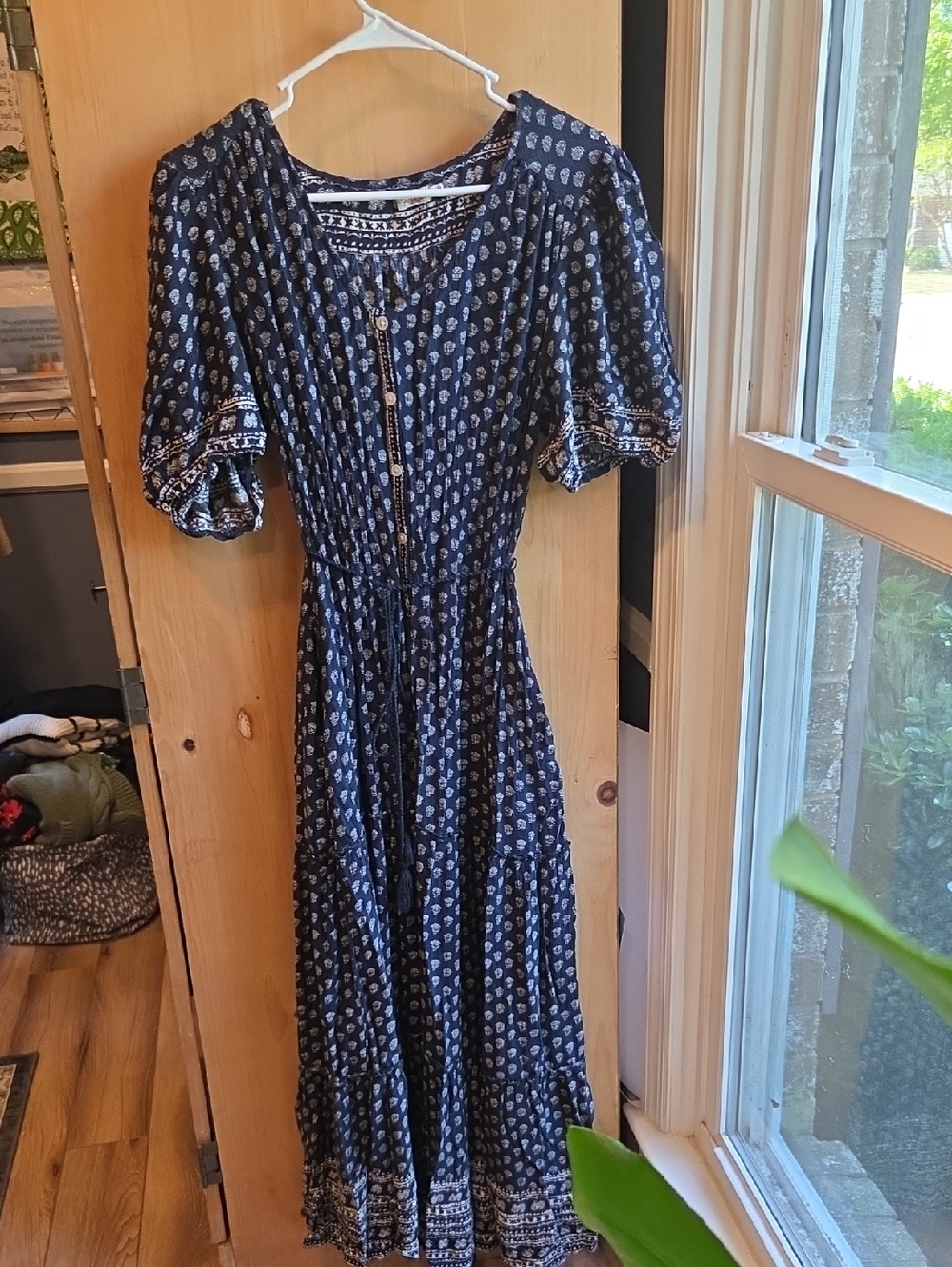 Faherty Navy Floral Button-Front Maxi Dress